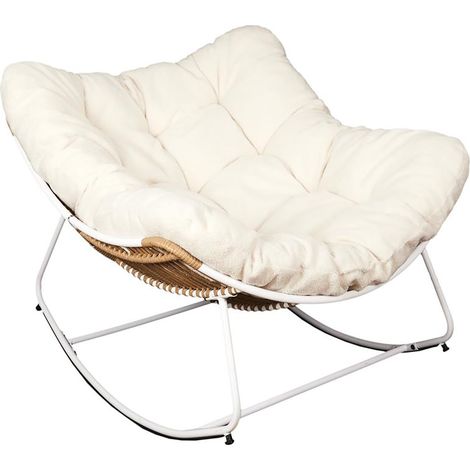 MERIDA - Fauteuil à Bascule Blanc avec Assise Capitonnée et Bouclettes (1/5)