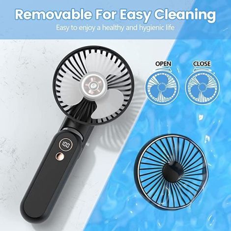 1 Ventilateur pliable, 5 vitesses, Affichage LED, Batterie 2500 mAh, USB, Bureau Extérieur (1/4)