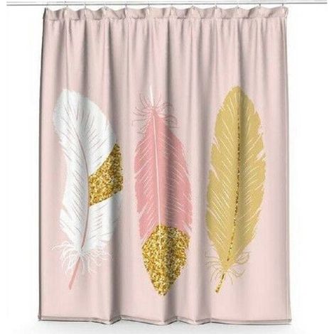 Trade Shop - Tenda Doccia Antimuffa Impermeabile 180x200cm Con Anelli Bagno Rosa Piume 69792 - (1/2)
