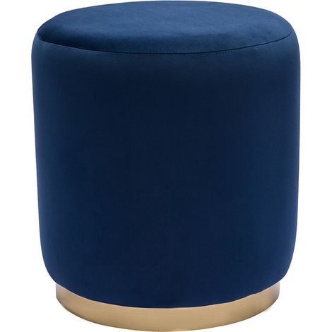 Puf rotondo in velluto blu navy e metallo dorato D40 cm AMAYA