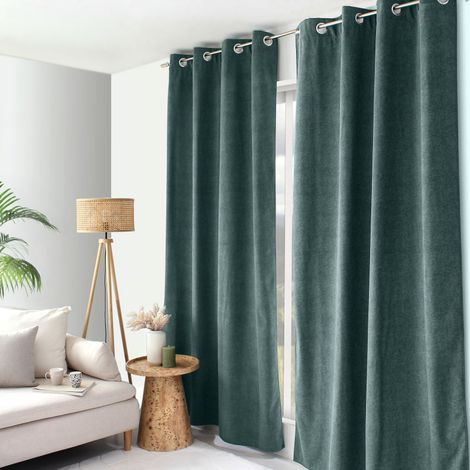 Rideau thermique NUUK 140 x 240 cm – Doublure polaire – Velours marbré - 140x240cm - Vert emeraude (1/2)