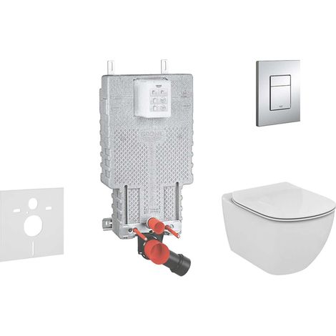 Grohe Uniset - Set per montaggio a parete, vaso e copriwater Ideal Standard, placca di comando Skate Cosmo, Aquablade, SoftClose, cromo 38643SET-KU