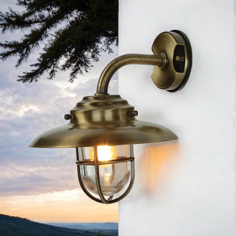 Wandleuchte außen Messing antik IP64 Maritim E27 Außenlampe Garten Haus Terrasse Hof Balkon