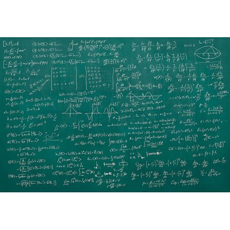 Papier peint panoramique original vert | Tapisserie panoramique tableau d'école | Papier peint panoramique formules de maths pour chambre ado - 270 x 400 cm (4 pièces) (1/2)