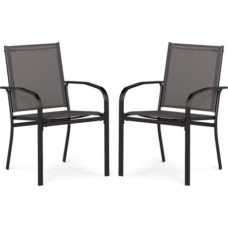 GOPLUS Lot de 2 Chaises de Jardins Extérieur en Textilène, Fauteuils de Jardin Respirant avec Accoudoir Long, Siège Large, Dossier Courbé, pour Jardin, Porche, Charge 150KG (61x57,5x89CM,Gris,4) (1/5)