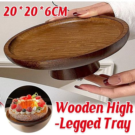 Plateau minimaliste en bambou à pieds hauts et robuste, idéal pour servir des desserts à la maison, en cuisine ou lors de fêtes. (1/5)