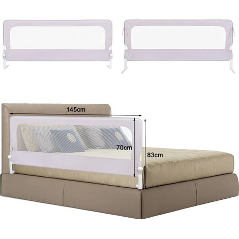 Barrière de sécurité pour lit, hauteur réglable, mécanisme de verrouillage sécurisé, Gris 150 cm (1/2)