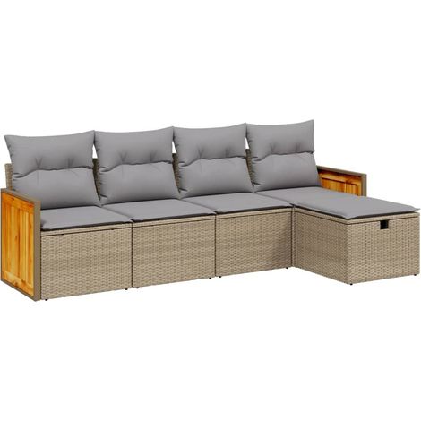vidaXL Set Divano da Giardino 5 pz con Cuscini Beige Misto (1/4)