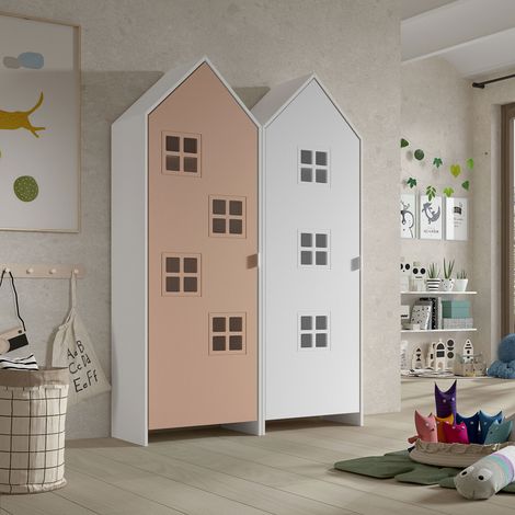 Double armoire décor vieux rose et blanc - CASMY