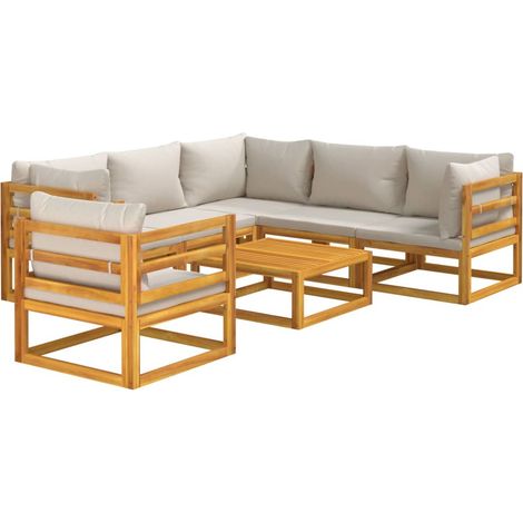 vidaXL Salon de jardin 7 pcs avec coussins gris clair bois massif