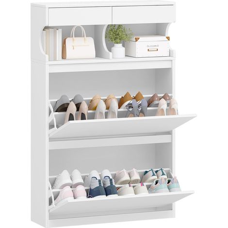 Meuble à Chaussures,Armoire avec 2 Abattants,12-16 Paire,Réglable (1/5)