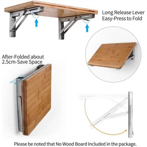 Supports Pliants en Acier Inoxydable 400mm, 2 Pièces Supports d'Étagère Pliants Supports d'Étagère Lourds Supports de Table, Support d'Étagère Murale Pliable Gain de Place Charge Maximale 150 kg (1/4)