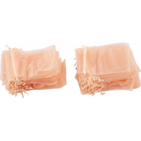 Lot de 100 sachets en organza, sachets cadeaux transparents à cordon de serrage de 10 x 15 cm, pochettes à bijoux portables en filet, pochettes à bijoux à cordon de serrage or rose pour mariage. (1/5)