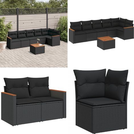 7-tlg. Garten-Sofagarnitur mit Kissen Schwarz Poly Rattan - Gartenmöbel Set - Esszimmergarnitur Outdoor - Lounge Garnitur - Rattan Gartenmöbel - Gartenlounge - Home & Living (1/5)