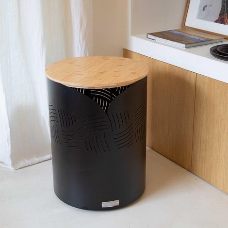 Le Marquier – Coffre à granulés en acier 30 kg avec couvercle en bambou – Design moderne et élégant – Protection contre l'humidité – Dimensions 36x36x64 cm (1/3)