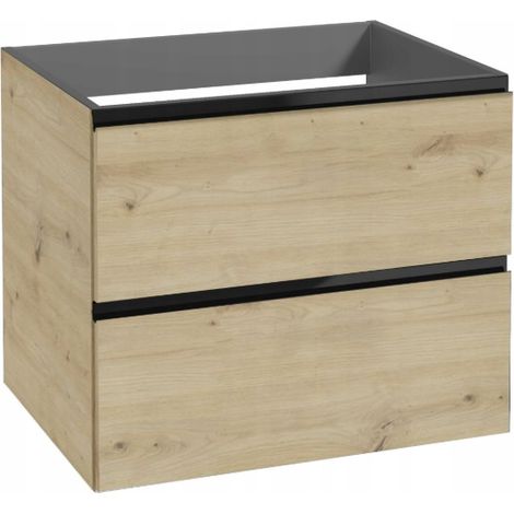 Wandhängender Badezimmerschrank unter dem Waschbecken, 60 x 50 x 46 cm, Eiche handwerklich gefertigt mit schwarzem Modus (1/5)