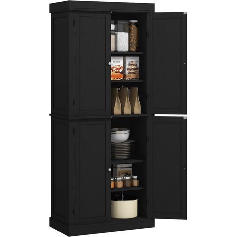 Mobile Cucina Alto con 6 Ripiani Regolabili e 4 Ante in Legno, 76x40.5x184 cm, Nero
