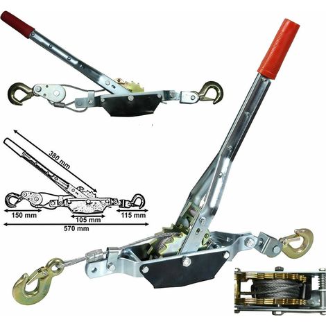 Paranco Verricello Argano Manuale Gancio Traino 2 Ton 2000KG Fune Cavo Acciaio (1/5)