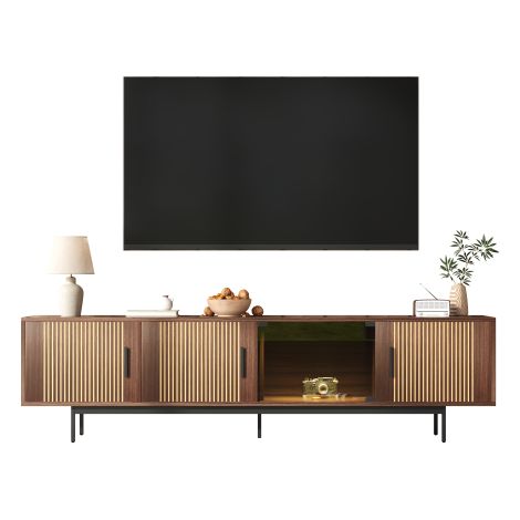 Mobile TV, mobile basso con finitura intagliata, mobile TV con striscia LED e anta in vetro temperato. (1/5)