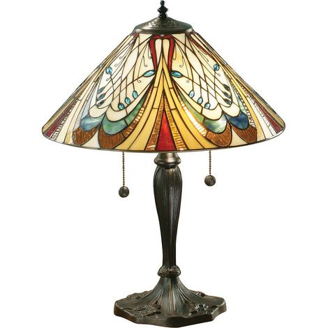 Interiors Hector - Lampada da tavolo 2 luce media bronzo scuro, vetro Tiffany, E27 (1/4)