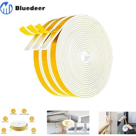 Joint Adhésif Fenêtre Porte 6 Rouleaux 6m x 2mm x 9mm Joint en bande d'Isolation Phonique Joint Calfeutrage en Caoutchouc Anti froid Multiusage Antidérapant -Mousse blanc film jaune (1/5)