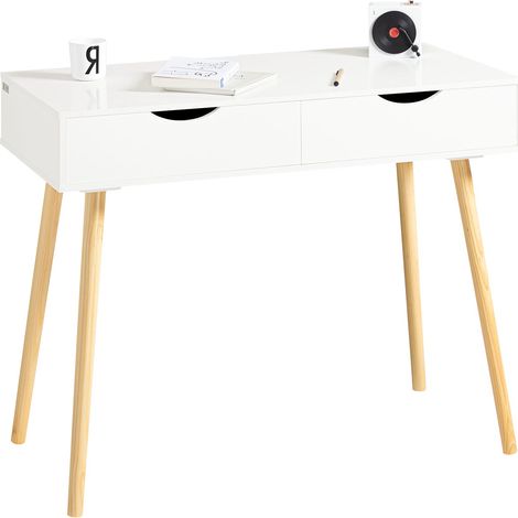 Mesa de Ordenador con 2 cajones,Mesa de Escritorio,Blanco,90 x 77 cm FWT40-WN SoBuy ES (1/9)
