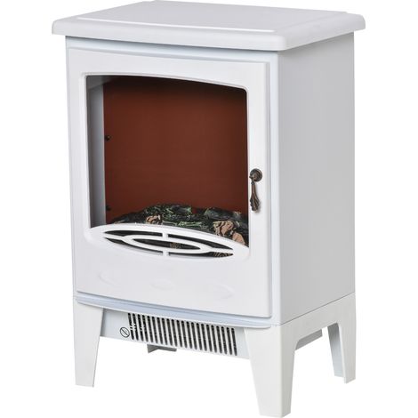 Cheminée électrique LED debout effet de flamme 900 / 1800W métal plastique ABS blanc 39 x 26 x 54,8 cm pour ambiance chaleureuse (1/5)