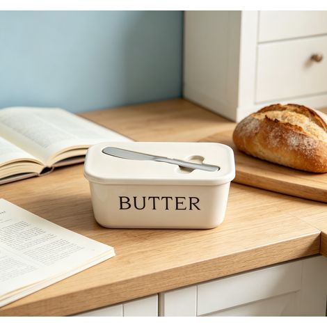 beurrier ceramique rectangulaire blanc avec couteau et couvercle etanche 16 7x9 7x7 4cm pour cuisine et table