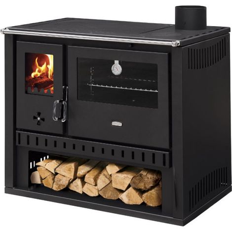 Interstoves – Cuisinière à bois 7kW – Sortie des fumées par le dessus – Corps en vermiculite – Thermorégulateur – Grille en fonte amovible (1/5)