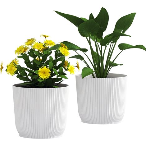 Set of Two 22cm White Plant Pots-Perfect for Indoor and Outdoor Gardening