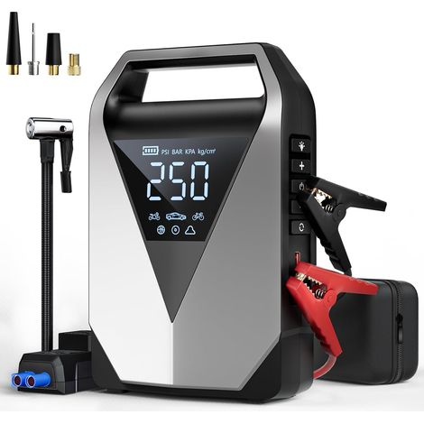 Booster Batterie Voiture, 6IN1 avec Compresseur 3000A 150PSI  pour 12v Jump Starter, avec Écran LCD/QC3.0 Recharge/LED(All Gaz/8.0l Diesel) (1/5)