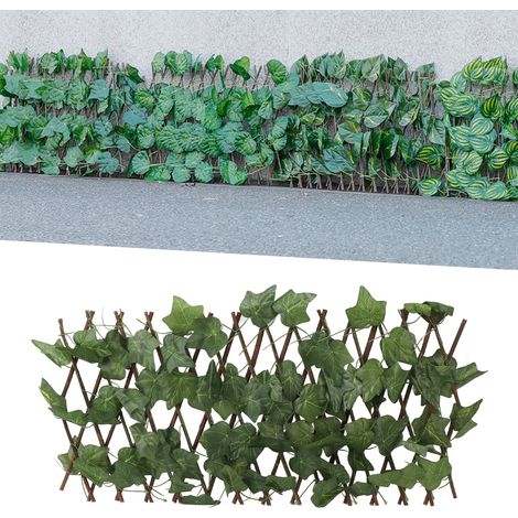 Haie artificielle pergola simulée protection UV extensible décor mur jardin feuilles de vigne Virginia toiles et matière plastique éco-durable 40x200cm (kit 1) (1/5)
