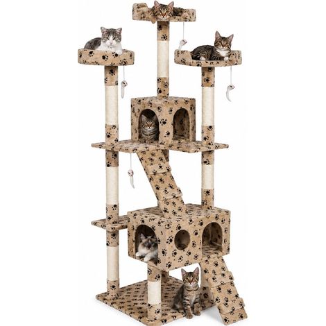 Arbre à Chat Griffoir pour Chats XXL Multiniveau en sisal H170 cm, Tour de Jeux Maison pour Chat Accessoire Grattoir Niche Couchage Panier Lit pour Chats Jeu à Souris Echelle (Paw Beige) (1/5)
