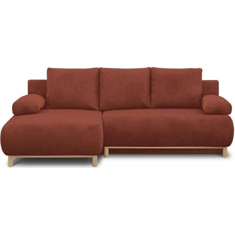 Canapé d'angle gauche convertible - 3 places - MIKA - Tissu velours côtelé rouille - Coffre de rangement - 192 x 84 x 93 cm (1/5)