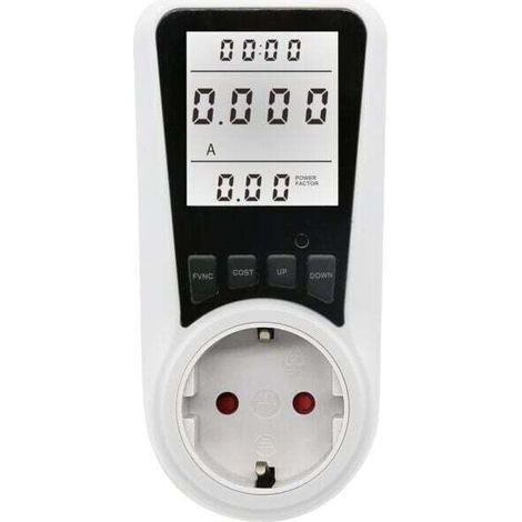 XU-Steckdose mit Energie- und Wattmeter, 7 Betriebsmodi, LCD-Display, max. 3680 W, weißes Licht --Crezuo