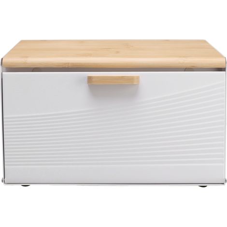 Boîte à pain trapézoïdale en fer blanc avec couvercle rabattable, idéale pour la cuisine et les restaurants. (1/5)
