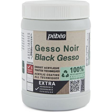 Gesso - Noir - Apprêt - Mate - Toutes techniques - Extra couvrant - Pébéo - 225ml