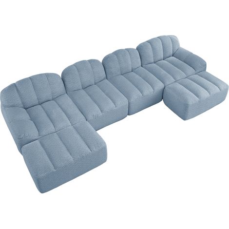 Divano modulare a U 4 posti con 2 pouf, schiuma 32D, blu (1/5)