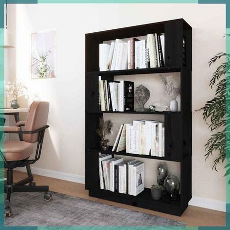 814063 Bibliothèque/Séparateur de pièce Noir 80x25x132 cm Pin massif (1/5)