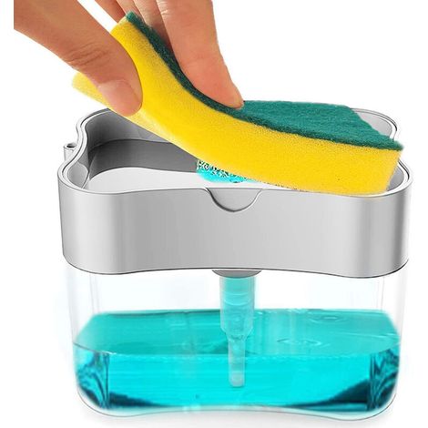 Innovative Design Kitchen Soap Dispenser with Sponge Holder, Durable Dish Soap Dispenser, Perfect Soap Dispenser for Kitchen Sink, Light Gray (1/5)