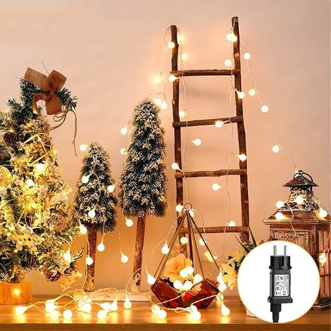 Guirlande lumineuse de Noël BrizLabs, 12 m de boules LED, 120 LED blanc chaud – Guirlande lumineuse d'extérieur, 8 modes d'éclairage pour Noël, intérieur/extérieur, balcon, jardin, mariage, fête, déco (1/4)