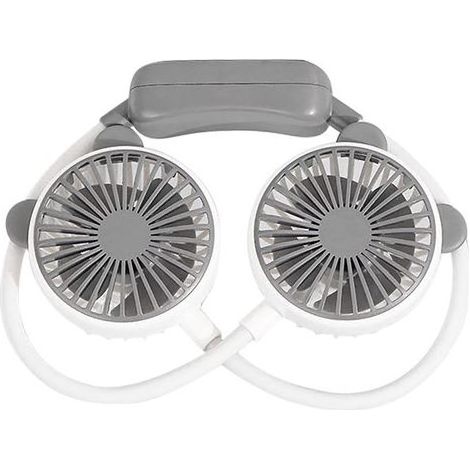 Ventilateur cou portable – 2 vitesses – mains libres – batterie lithium – bureau – blanc (1/5)