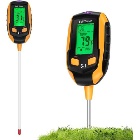 Testeur de Sol 4en1,Humidimètre Plantes avec Plantes/Humidité du Sol/pH/Luminosité du Soleil/Humidité Ambiante (1/4)