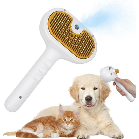 Brosse Vapeur Chat, Brosse Vapeur pour Chat avec Bouton de Déverrouillage, Brosse Chien Chat à Vapeur Rechargeable, 3 En 1 Peigne de Massage en Spray pour Chats Poils Long et Court, Massage, Soin (1/5)