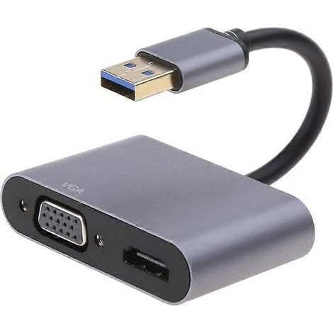 Convertisseur USB 3.0 mâle vers HDMI/VGA femelle 1080p pour Windows 11/10/8/7/Mac (1/5)