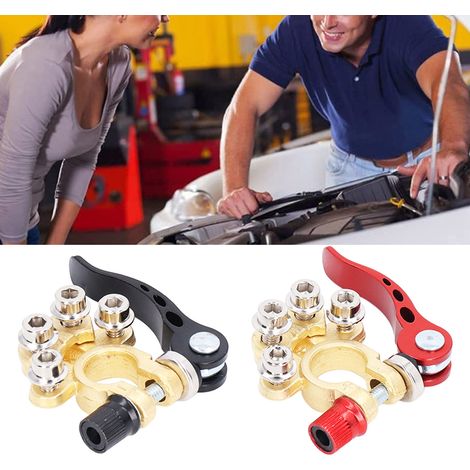 Connecteur de borne de batterie, connecteur de borne de batterie automobile à dégagement rapide en 2 pièces et 4 voies, positif et négatif, pour bornes SAE/JIS de type A, avec clé Allen, rondelle et c (1/5)