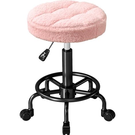 Taburete de Oficina Regulable en Altura y Giratorio 360 Grados, con Ruedas, Poliester Rosa, 50-66 cm (1/5)