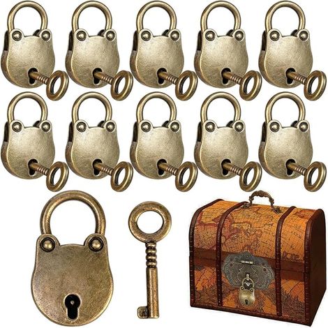 Vintage Padlock Mini Key Lock with Archaize Keys Metal Key Lock for Laptop Book Diary Jewelry Box
