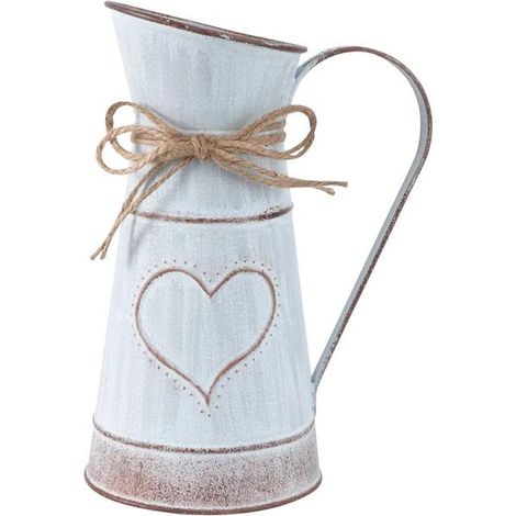 Pot de fleurs vintage en forme de cœur, pot à lait en fer, style shabby chic, vase rustique, seau à fleurs (forme de cœur). (1/4)