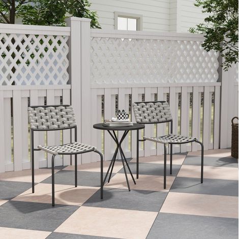chaise salon empilable table ronde acier gris OKMYHOME (1/4)